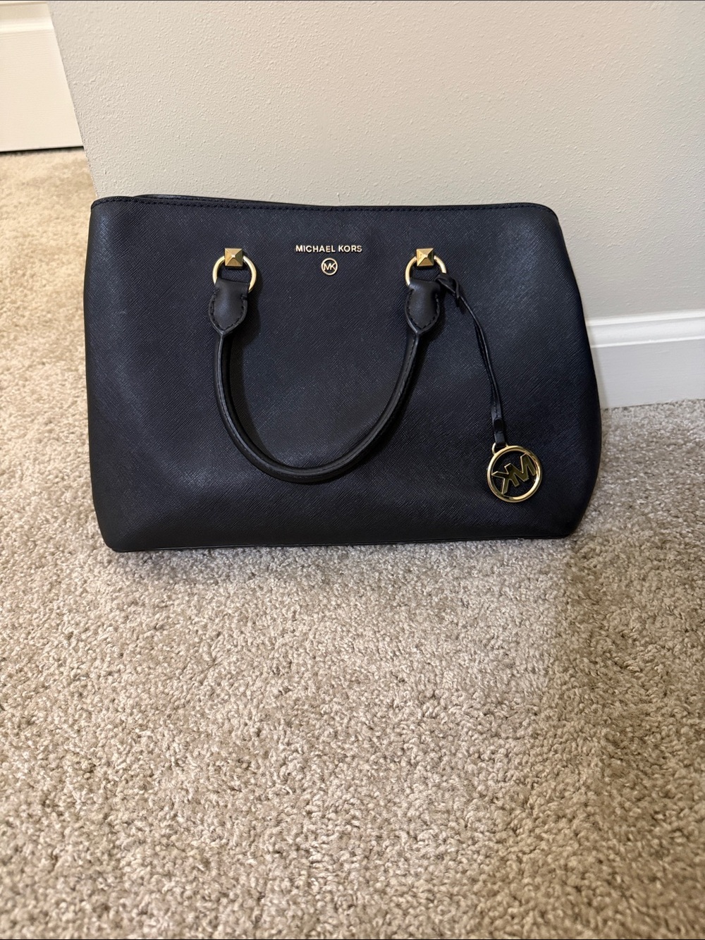 Michael Kors Black Saffiano Satchel with Gold Accents